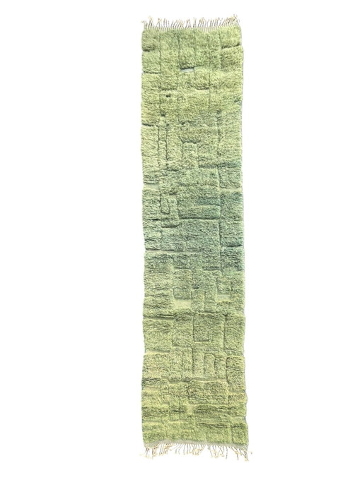 Green Day - Marokkanischer Berber Läufer Wollteppich 90X460 Cm