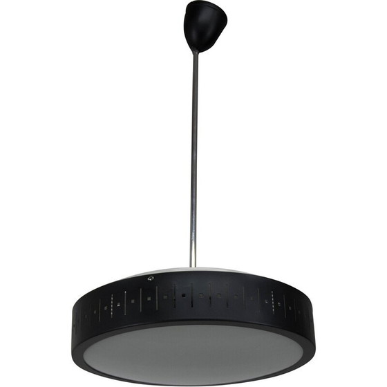 Image 1 of Schwarz-weißer Vintage-Kronleuchter aus Glas und Metall, Tschechoslowakei 1960