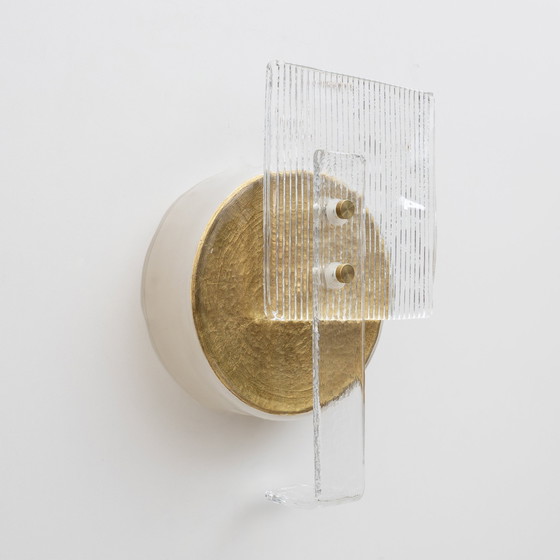 Image 1 of Paar Art-Déco-Leuchter aus Muranoglas mit Goldtextur, Italien, 21.