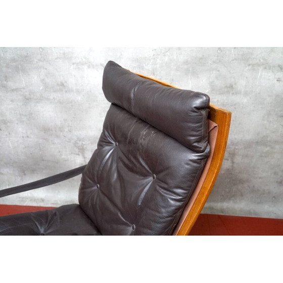 Image 1 of Vintage armchair in wood and aniline leather by Ingmar Relling for Westnofa, Norway 1970