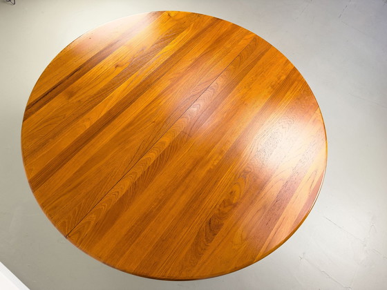 Image 1 of Danish Round Teak Dining Table With Extension, 1970S