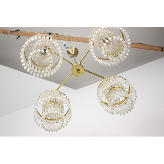 Image 1 of Vintage-Kronleuchter aus Messing und Kristall aus Zeleznobrodské Sklo, Tschechoslowakei 1950