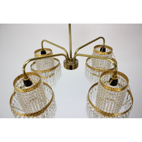 Image 1 of Vintage-Kronleuchter aus Messing und Kristall aus Zeleznobrodské Sklo, Tschechoslowakei 1950