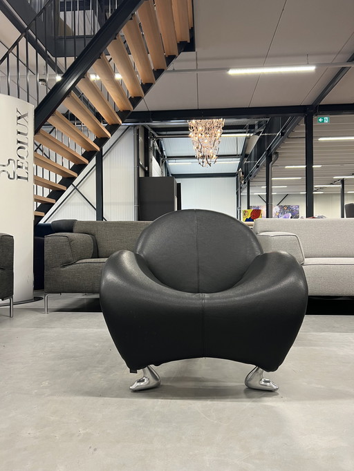 Leolux Papageno Sessel aus schwarzem Leder