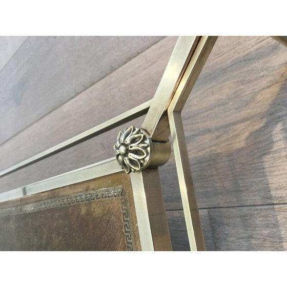 Image 1 of Vintage Couchtisch aus Messing und gebürstetem Stahl mit Lederplatten und neoklassischem Klarglas, 1940