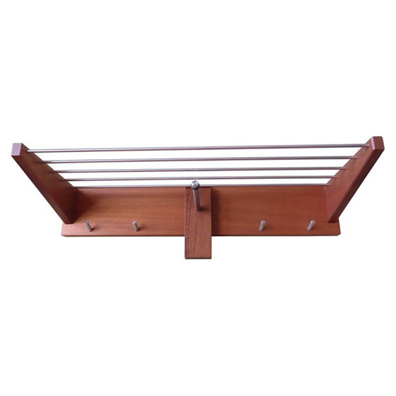 Image 1 of Dänischer Vintage-Garderobenständer aus Teakholz und rostfreiem Stahl 1990