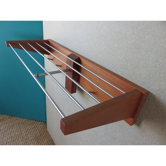 Image 1 of Dänischer Vintage-Garderobenständer aus Teakholz und rostfreiem Stahl 1990