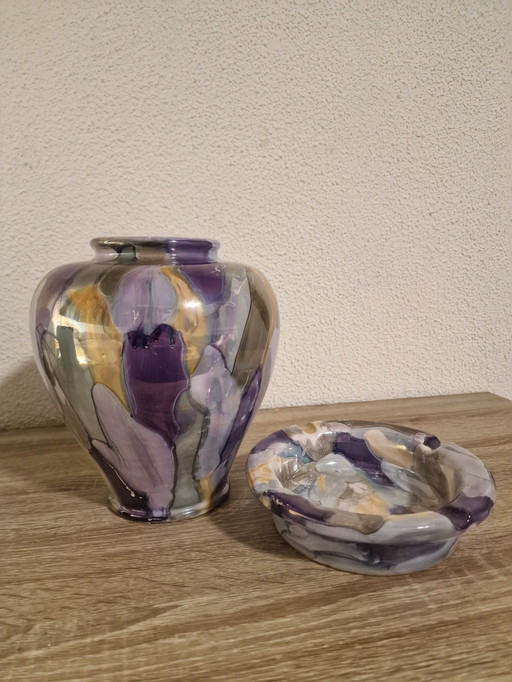 Vintage-Keramik-Vase und Aschenbecher