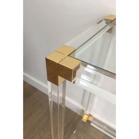 Image 1 of Vintage-Konsole aus Plexiglas und goldenen Ecken 1970