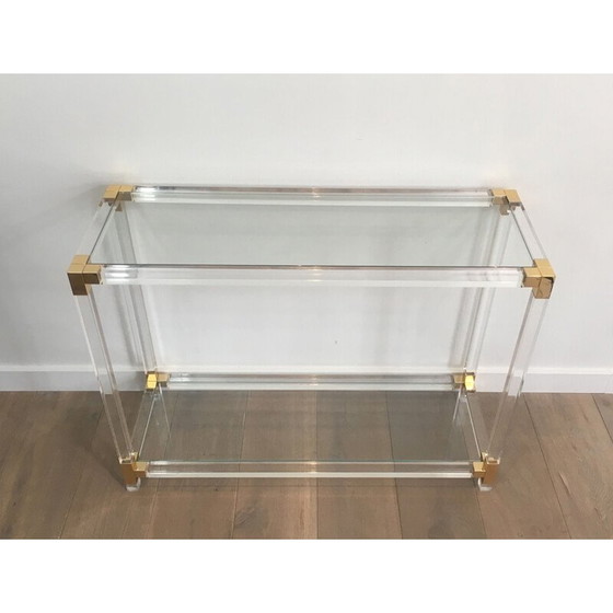 Image 1 of Vintage-Konsole aus Plexiglas und goldenen Ecken 1970