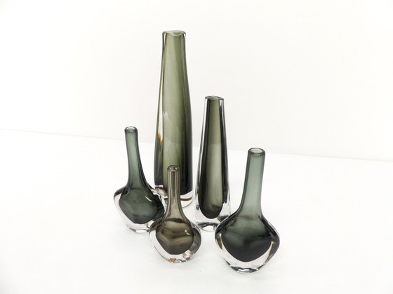 Image 1 of Sammlung Von 5 Skandinavischen Glasvasen Sommerso Nils Landberg Für Orrefors