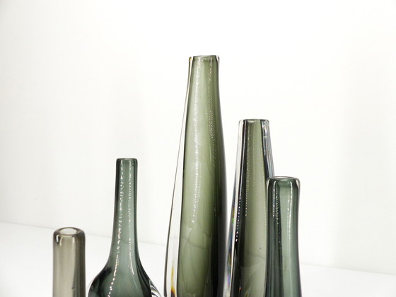 Image 1 of Sammlung Von 5 Skandinavischen Glasvasen Sommerso Nils Landberg Für Orrefors