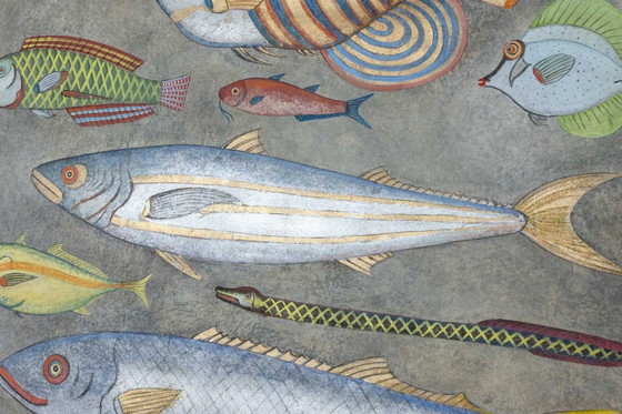 Image 1 of Gemalte Leinwand mit der Darstellung eines Fischbretts. Zeitgenössisches Werk.