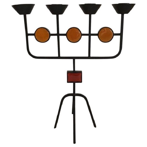Image 1 of Vintage-Kerzenhalter aus Metall und Glas von Erik Hoglund, 1960