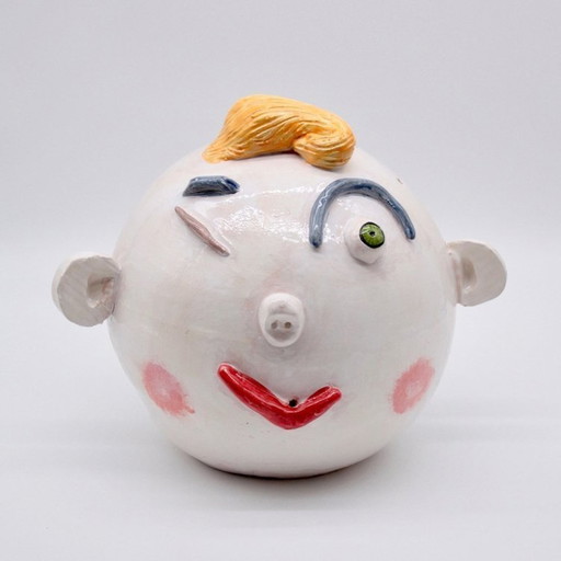 Zeitgenössische handgefertigte Vase - Bukolische Skulptur - Blumenpicknick-Kopf - Emaille - Max Modolo - 2021