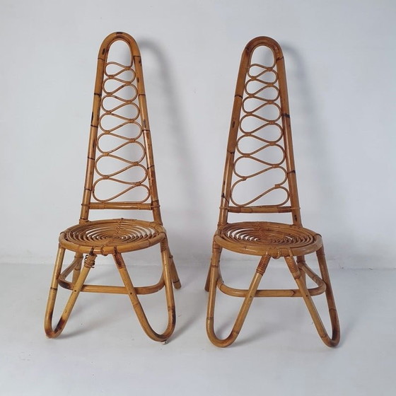 Image 1 of Paar italienische Vintage-Sessel mit hoher Rückenlehne aus Bambus, 1950er Jahre