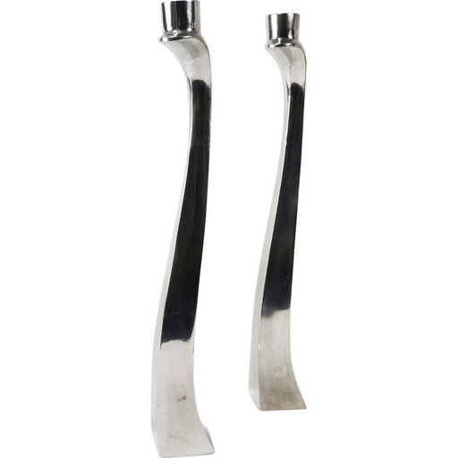 Paar Vintage-Kerzenhalter mit Rosenblüten aus Muranoglas und Messing, Italien