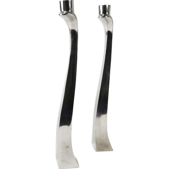 Image 1 of Paar Vintage-Kerzenhalter mit Rosenblüten aus Muranoglas und Messing, Italien