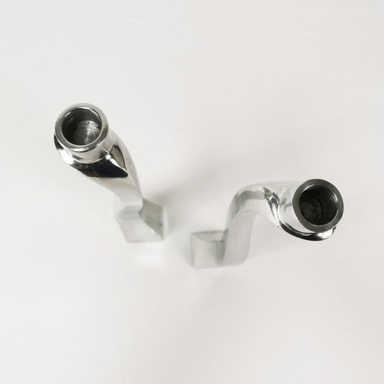 Image 1 of Paar Vintage-Kerzenhalter mit Rosenblüten aus Muranoglas und Messing, Italien