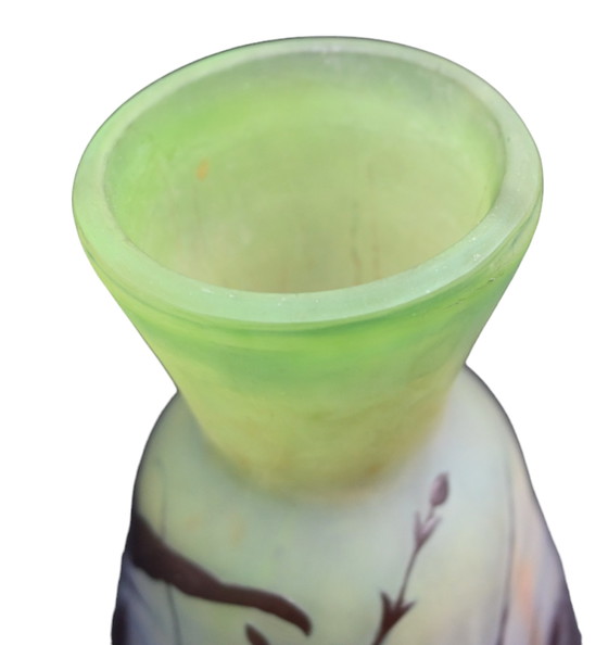 Image 1 of Gallé Art Deco Vase aus Glaspaste, Dekor mit einer Heuschrecke