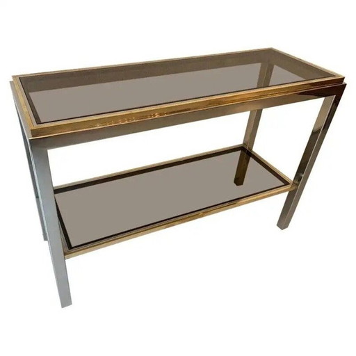 Zweifarbige Vintage-Konsole aus verchromtem Messing und Glas, Italien 1970