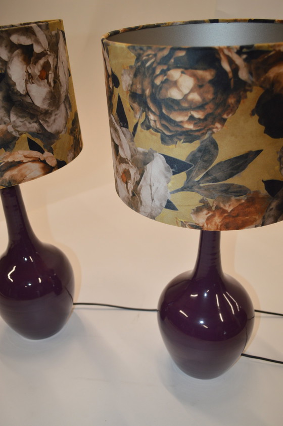 Image 1 of Lila Flasche Lampe, Schirm Samt Golf Blumen