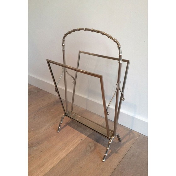 Image 1 of Vintage versilberte Bronze faux-bamboo ringed magazine rack, 1940