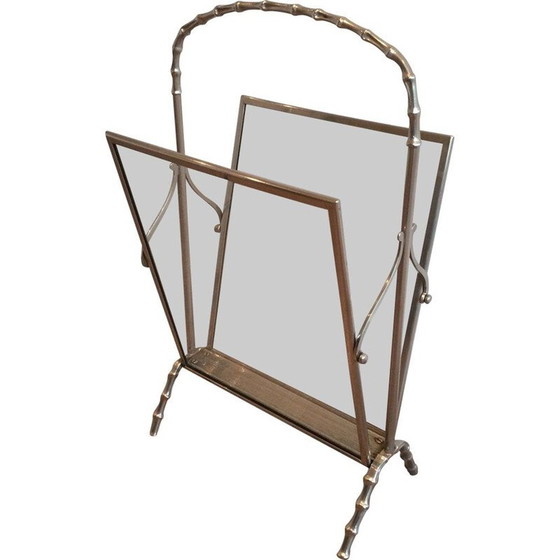 Image 1 of Vintage versilberte Bronze faux-bamboo ringed magazine rack, 1940