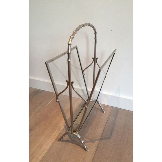Image 1 of Vintage versilberte Bronze faux-bamboo ringed magazine rack, 1940