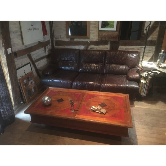 Image 1 of Vintage-Couchtisch aus Eichenholz mit Flaschenablage