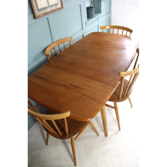 Image 1 of Mid Century Rechteckige Esstischgarnitur mit ausklappbarem Blatt von Lucian Ercolani für Ercol