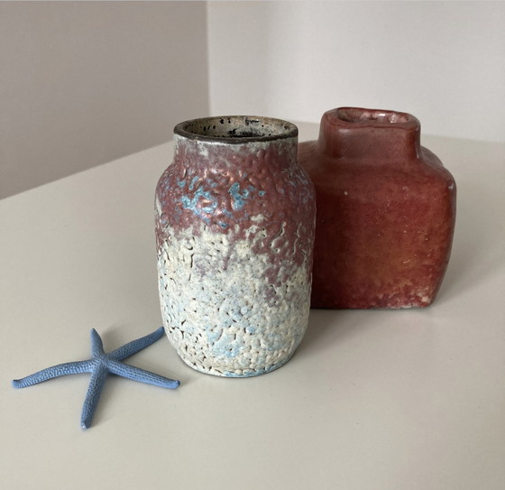 Image 1 of Fatlava Vase Vintage Niederländisch, Rosé, Handgemacht, 50/60Th, Kunst Töpferei, Sammlerstück