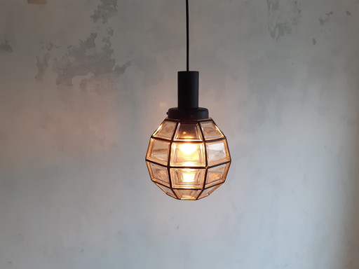 Glashütte Limburg Bernstein Glas Brutalist Pendelleuchte