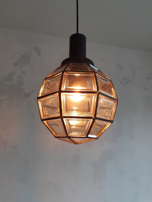 Glashütte Limburg Bernstein Glas Brutalist Pendelleuchte