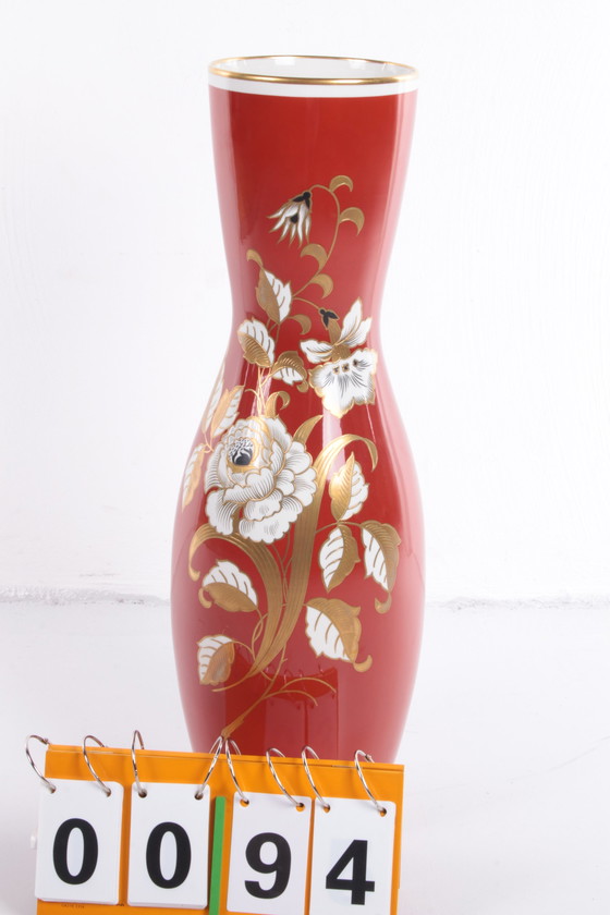 Image 1 of Wallendorf Große rote Porzellanvase mit goldenen Blumen