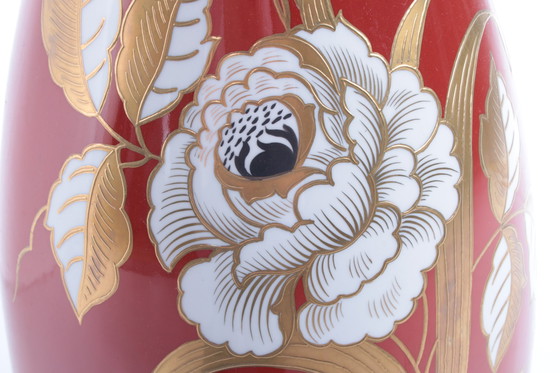 Image 1 of Wallendorf Große rote Porzellanvase mit goldenen Blumen