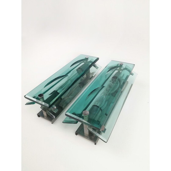 Image 1 of Paar Wandlampen aus Glas aus der Mitte des Jahrhunderts, Italien 1960-1970er Jahre