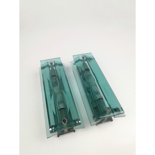 Paar Wandlampen aus Glas aus der Mitte des Jahrhunderts, Italien 1960-1970er Jahre