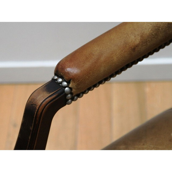 Image 1 of Vintage-Sessel aus dunklem Holz und braunem Leder