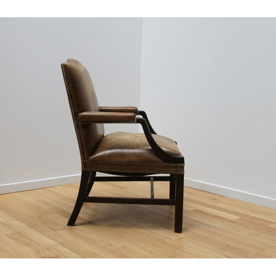 Image 1 of Vintage-Sessel aus dunklem Holz und braunem Leder