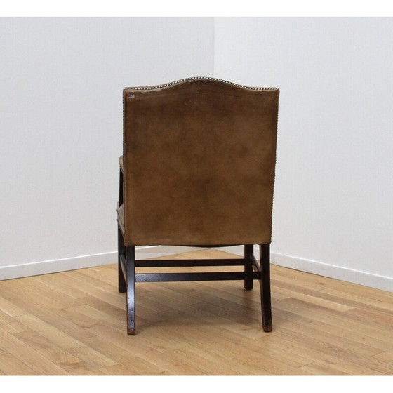 Image 1 of Vintage-Sessel aus dunklem Holz und braunem Leder