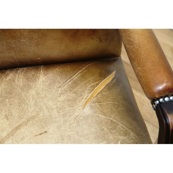 Image 1 of Vintage-Sessel aus dunklem Holz und braunem Leder