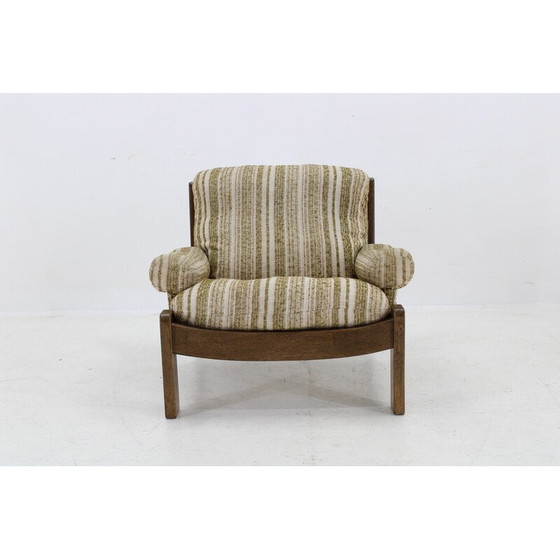 Image 1 of Vintage-Sessel mit Eichenhocker, Tschechoslowakei 1970