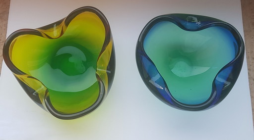 2X Muranoglasschalen, 1960er Jahre