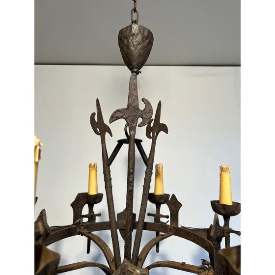 Image 1 of Vintage-Kronleuchter aus Schmiedeeisen, 1950