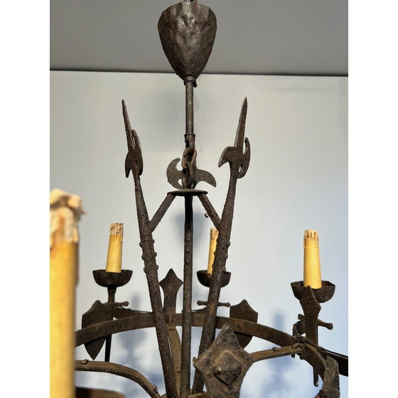 Image 1 of Vintage-Kronleuchter aus Schmiedeeisen, 1950