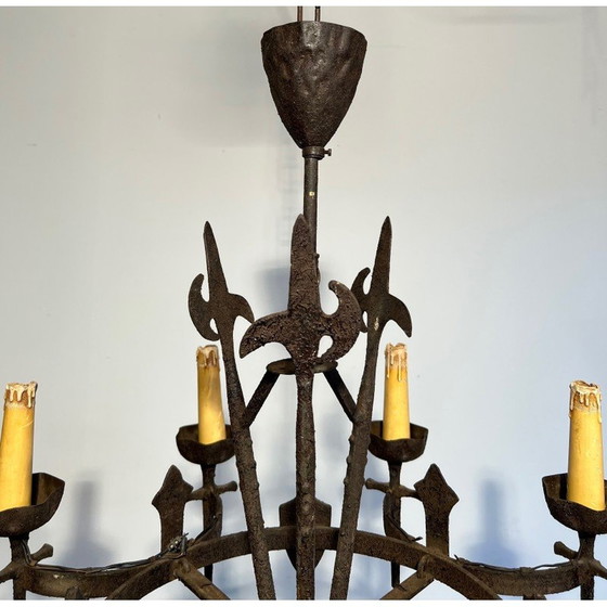 Image 1 of Vintage-Kronleuchter aus Schmiedeeisen, 1950