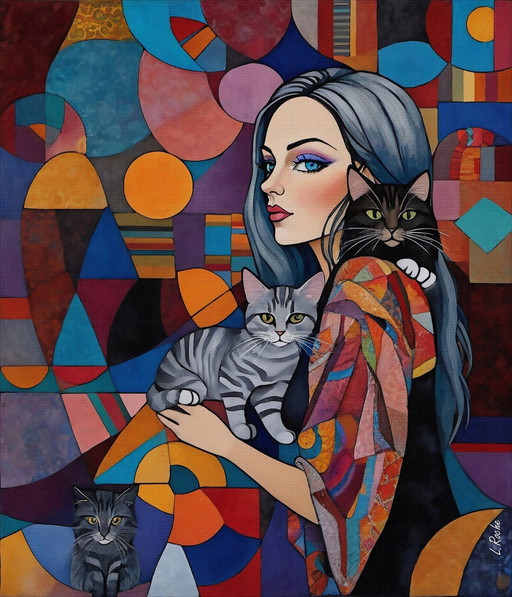 Giclée Sur Papier - Léa Roche - Mara Et Ses Chats