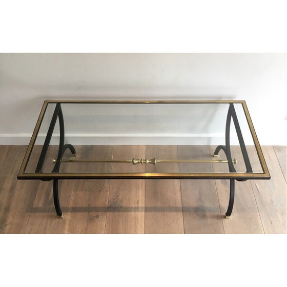 Image 1 of Vintage Couchtisch aus Messing und geschwärztem Stahl, 1950