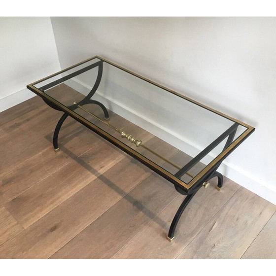 Image 1 of Vintage Couchtisch aus Messing und geschwärztem Stahl, 1950